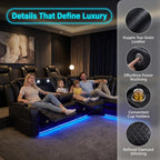Living Room Furniture Sets, Power Reclining Sofa Set, Black Leather 2 Recliner Sectional with LED Light, Modern Power Recliner Sofa Sets with Cup Holder/Storage Console for Living Room