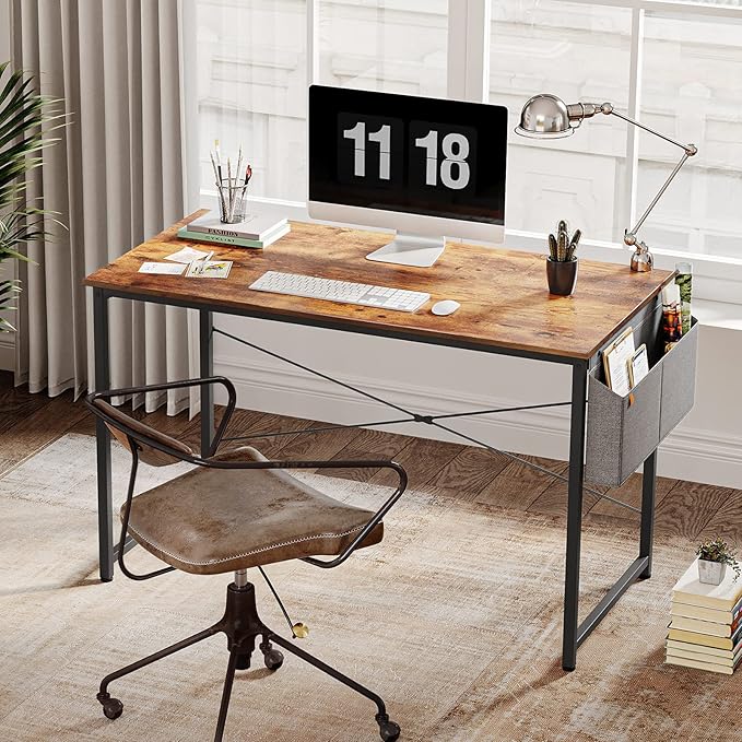 Cubiker Computer Desk 63 inch Home Office Writing Study Desk, Modern Simple Style Laptop Table with Storage Bag, Black