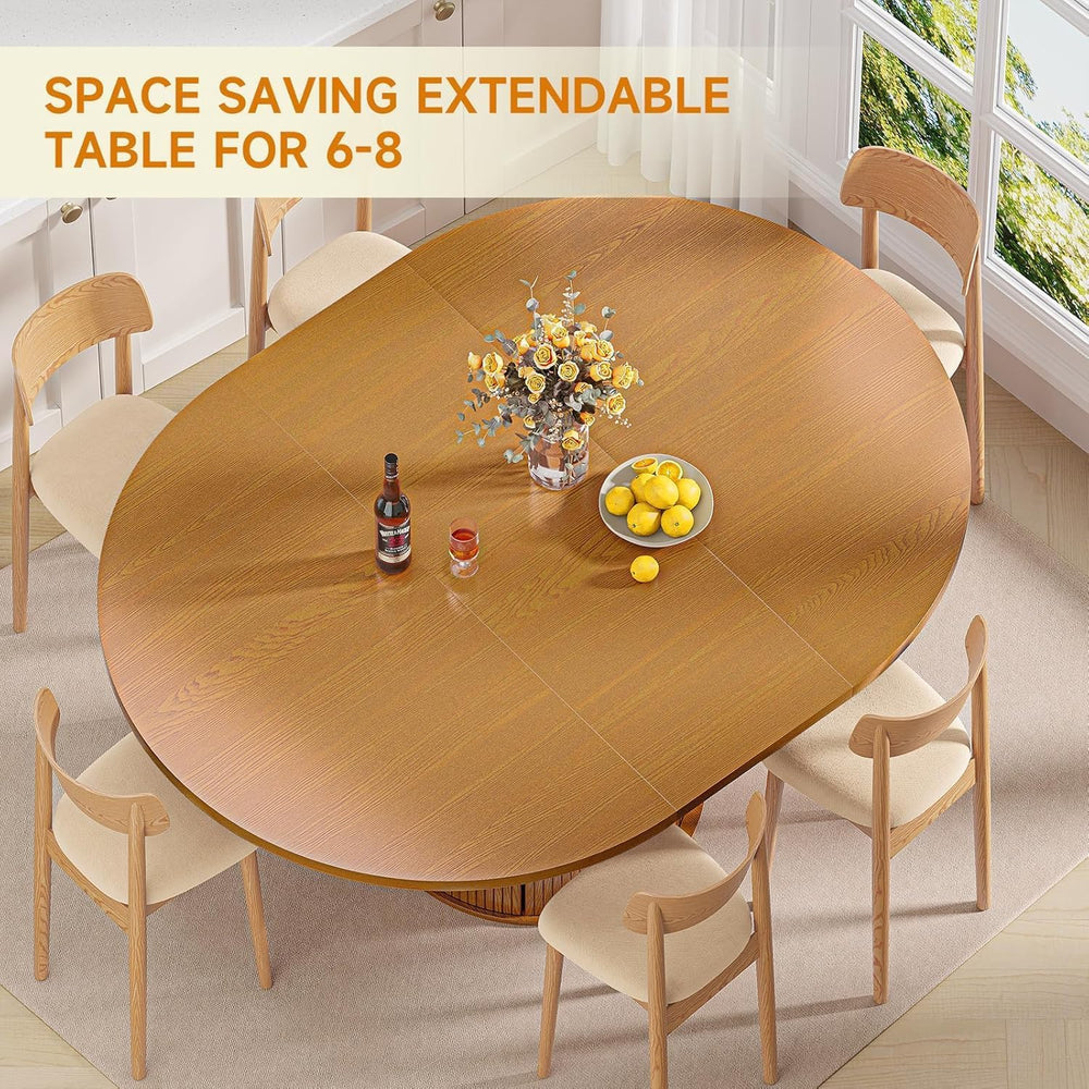DHH 47"-63" Extendable Round Dining Table for 4–8 with Storage, Mid...