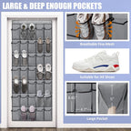 Over the Door Shoe Organizers 35 Mesh Pockets Hanging Shoe Organizer Shoe Rack for Closet Entryway Bedroom Bathroom Pantry Shoe Holder for Sneakers, High Heeled Shoes, Flip Flops (Gray 67.7” × 26.4”)