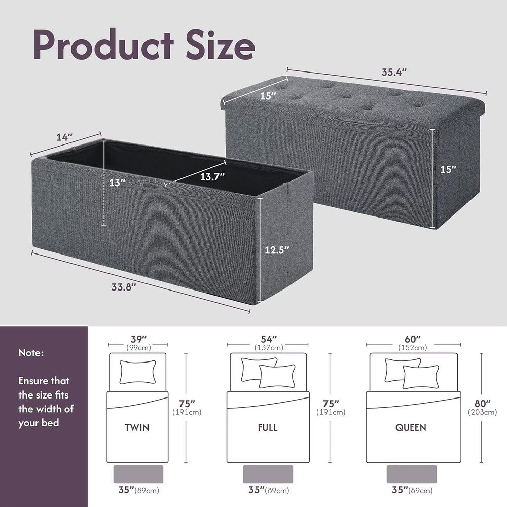 Folding Storage Ottoman Bench, Ottoman Foot Rest, End of Bed Bench, Storage C...