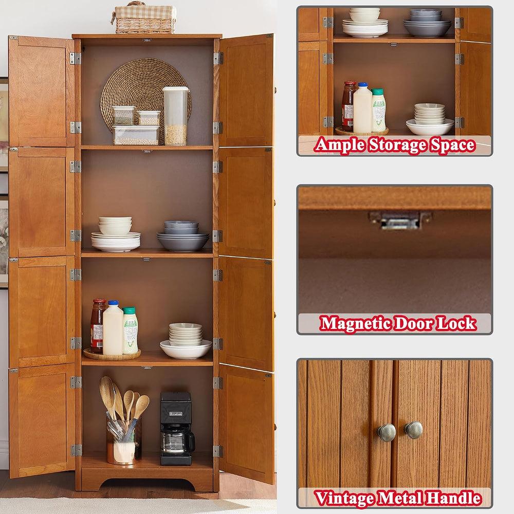 72" Tall Farmhouse Storage Cabinet, 4 Tier Kitchen Pantry Cabinet with 4...