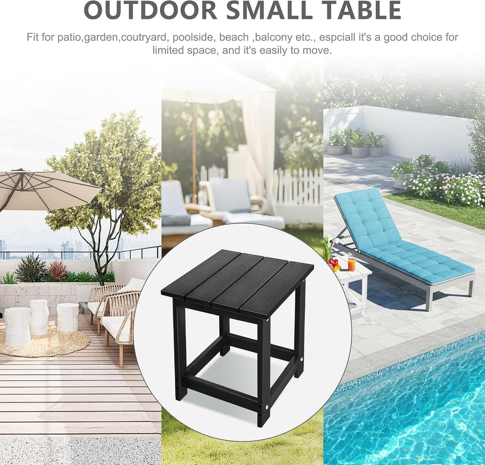 LZRS Patio Side Table, Heavy Duty HDPE Outdoor End Table with Wood Texture, W...