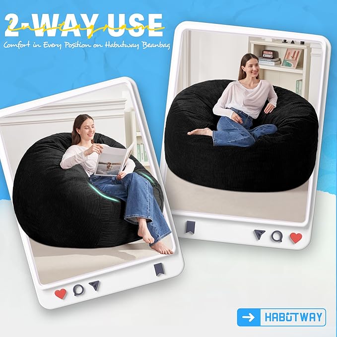 HABUTWAY 3FT Bean Bag Chair,Giant Bean Bag Chairs for Adults,Big Bean Bags wi...