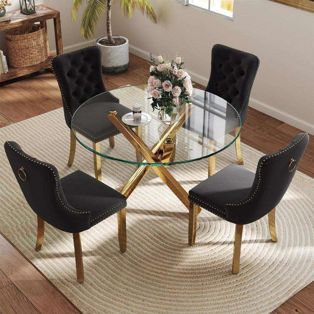 yeag 39'' Modern Round Dining Table Set for 4, Tempered Glass Top &am...