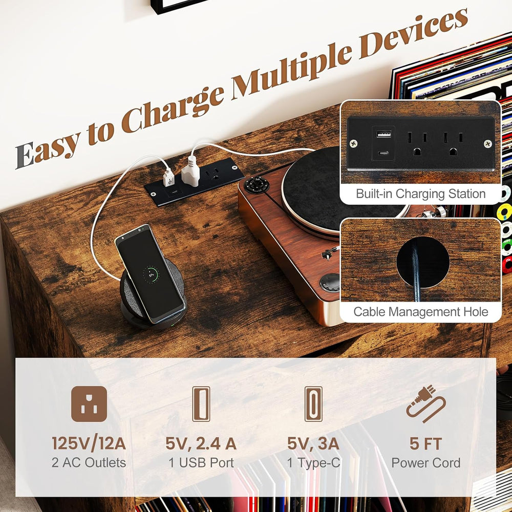 Giantex Large Record Player Stand with Charging Station, Mid Century Turntabl...