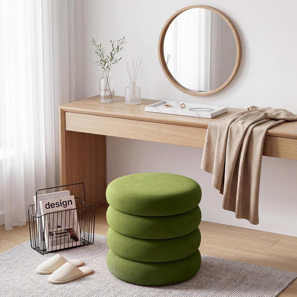 Velvet Storage Ottoman Set of 2, Compact Round Tufted Pair with Removable Lid...