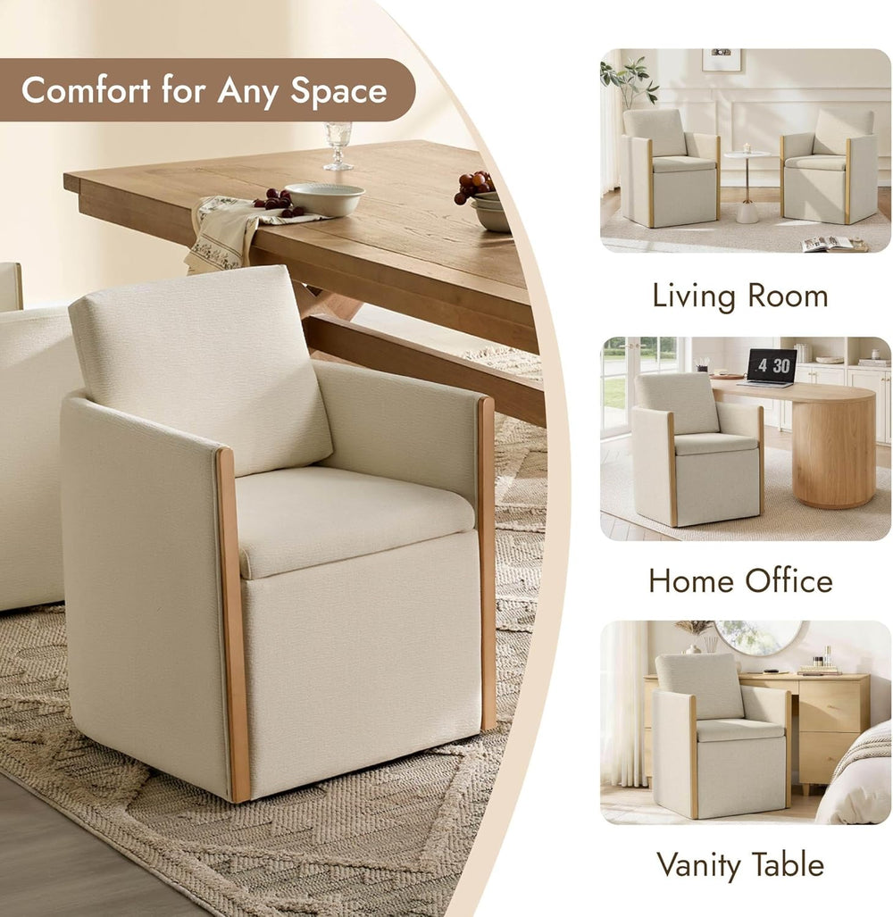 Watson & Whitely Upholstered Dining Chair with Casters, Modern Dining Roo...