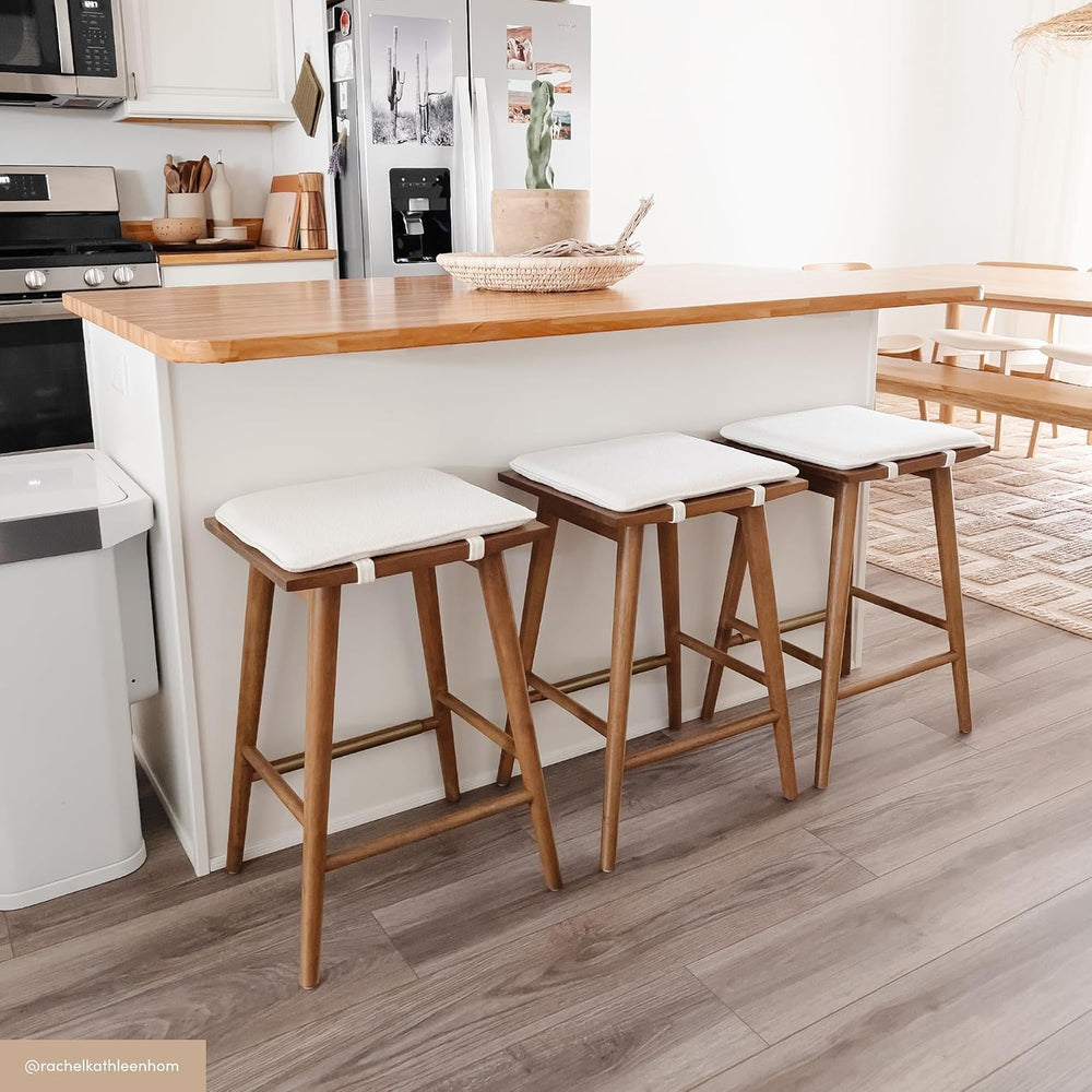 Nathan James Barker Counter Height Solid Wood Barstool with Upholstered Cushi...