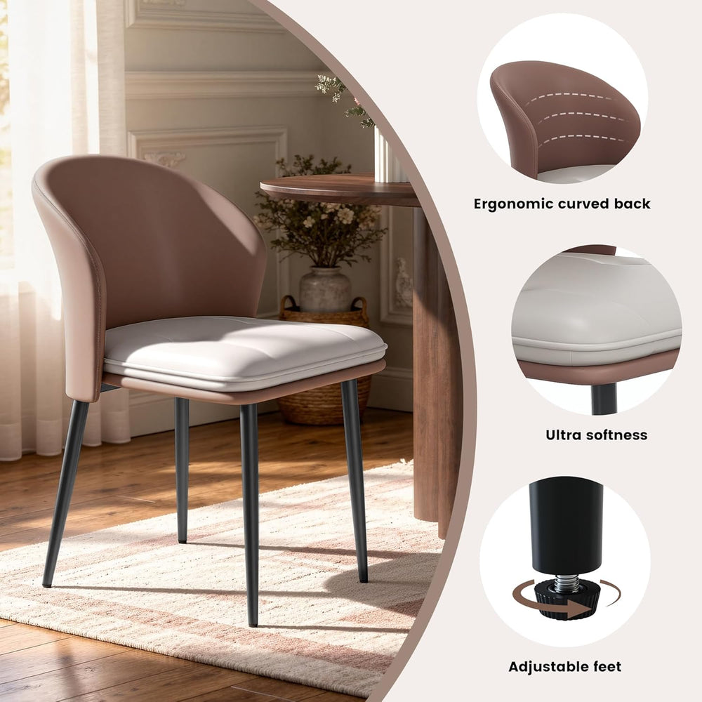 Modern Curved Back Dining Chairs Set of 4, Faux Leather Upholstered Accent Ch...
