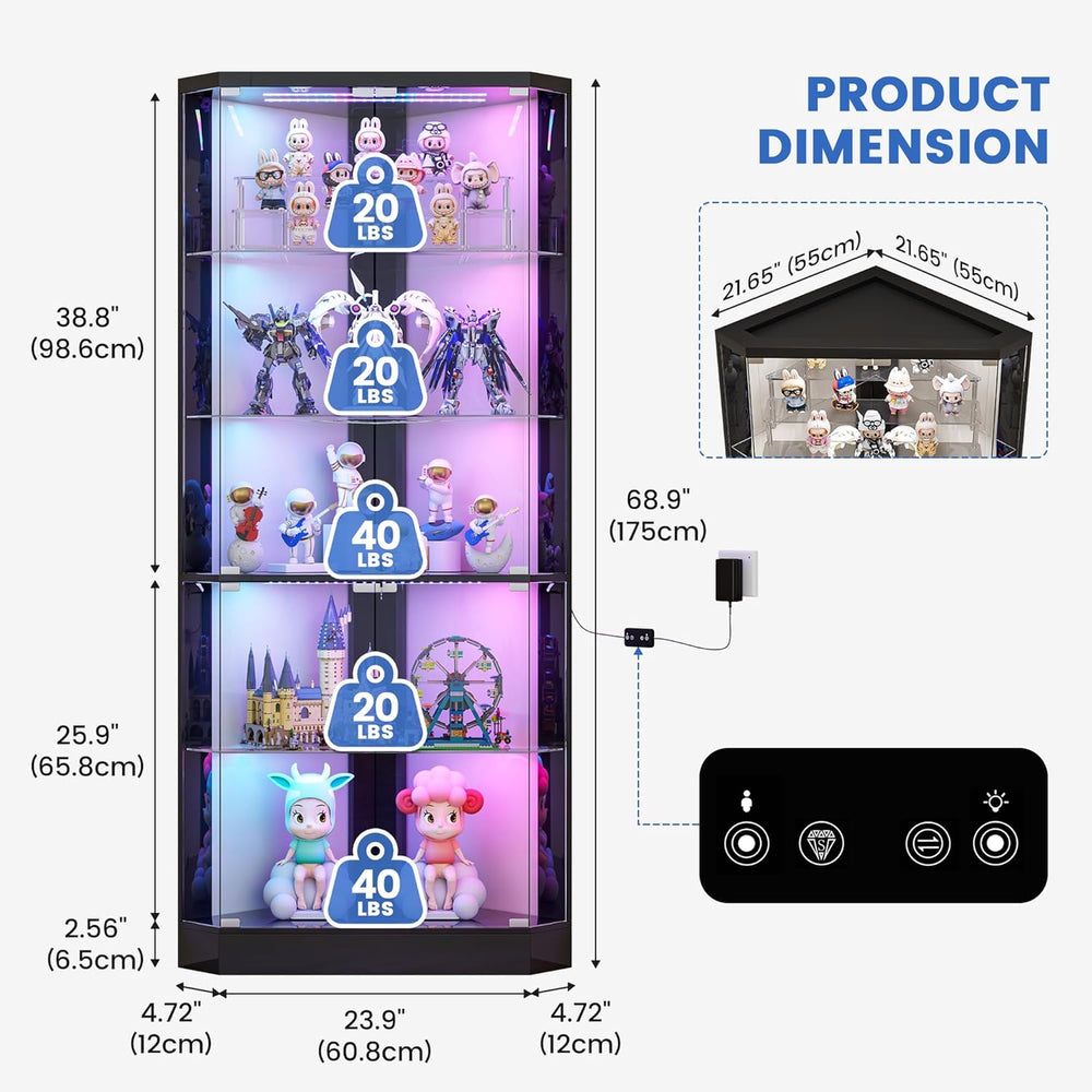 Lvifur Corner Display Cabinet with RGB Lights,5-Tiers Curio Cabinet Display C...