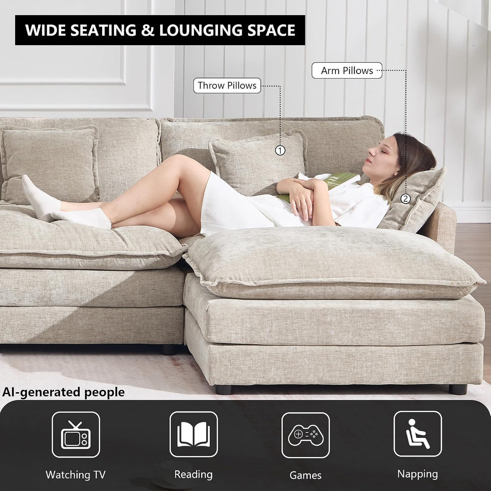 KIVENJAJA 111.5" W L Shaped Modular Cloud Sectional Sofa Couch for Livin...