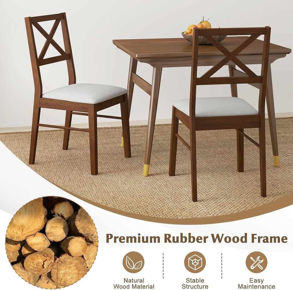 COSTWAY Wood Dining Chairs Set of 2, Upholstered Farmhouse Modern Dining Room...