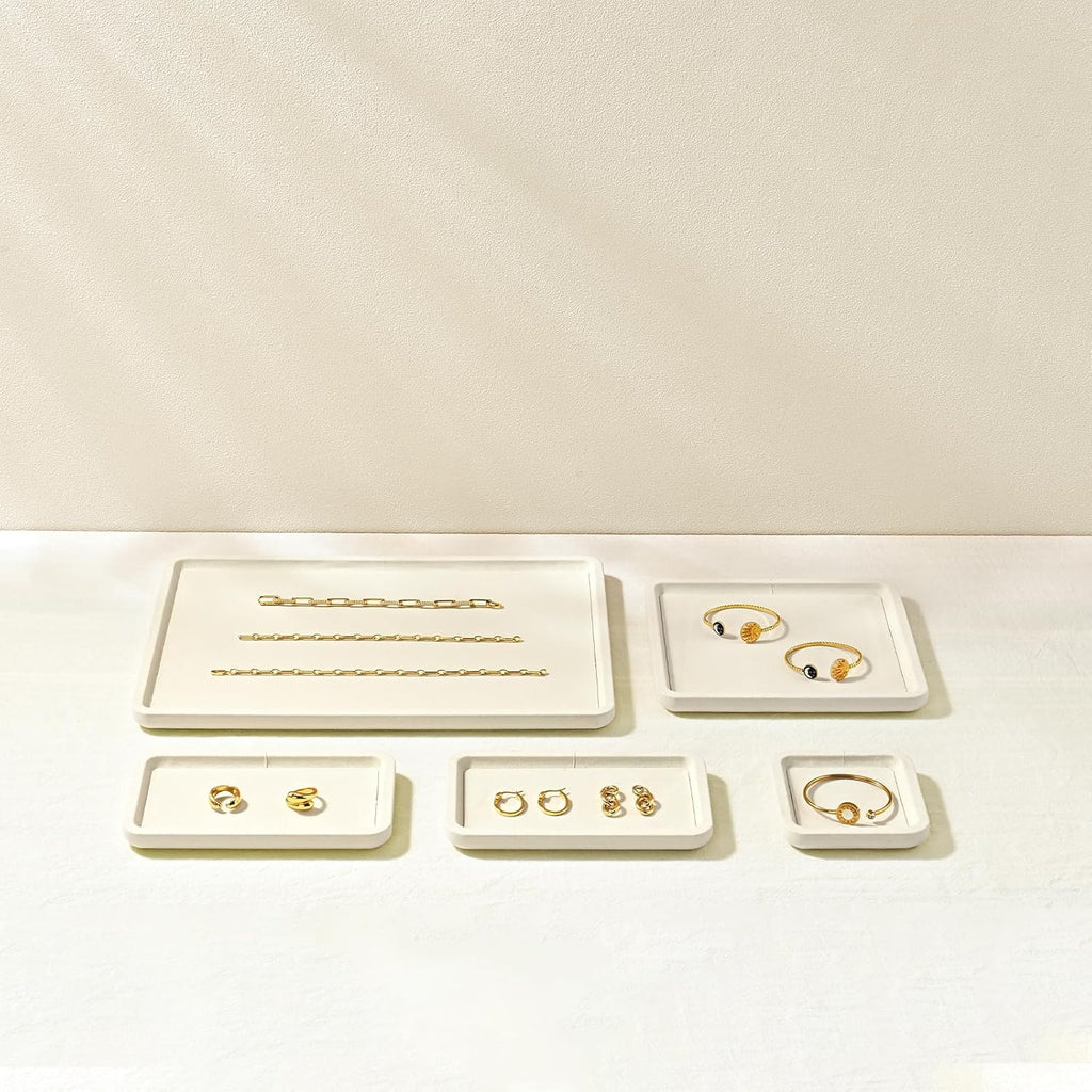Microfiber Jewelry Display Flat Tray for Rings Earrings Necklace Bracelet, Jewelry Photograph Display Catchall Organizer Tray Dish(M,Beige)