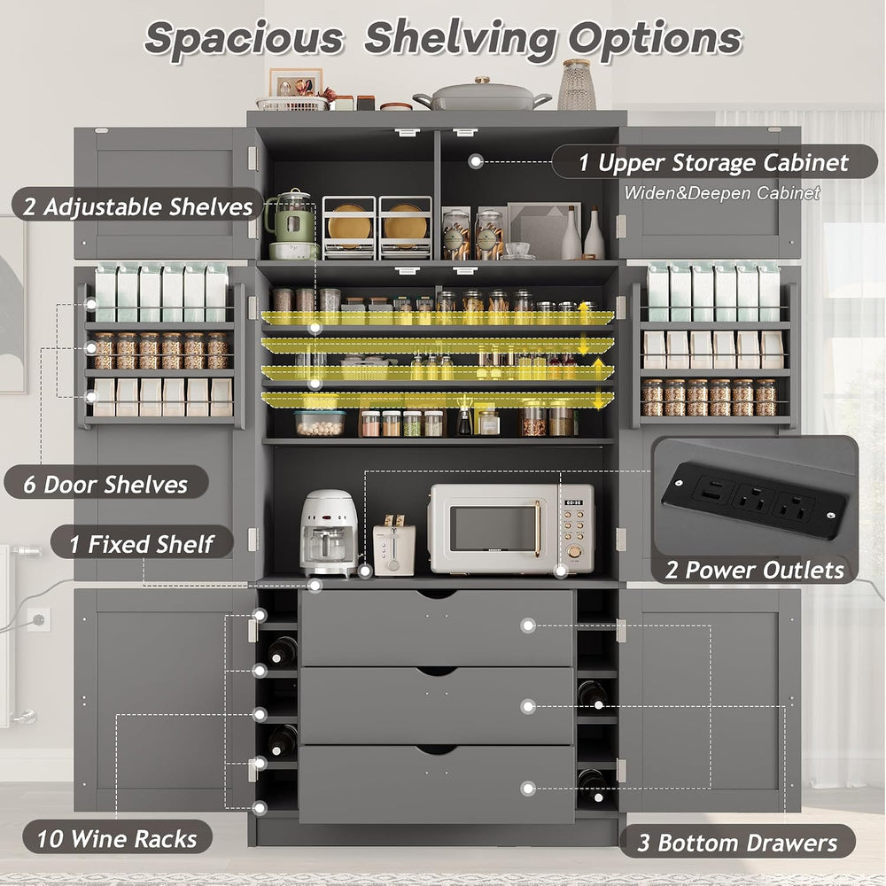 Merax Kitchen Pantry Storage Cabinet, Freestanding Buffet Cabinet with Microw...