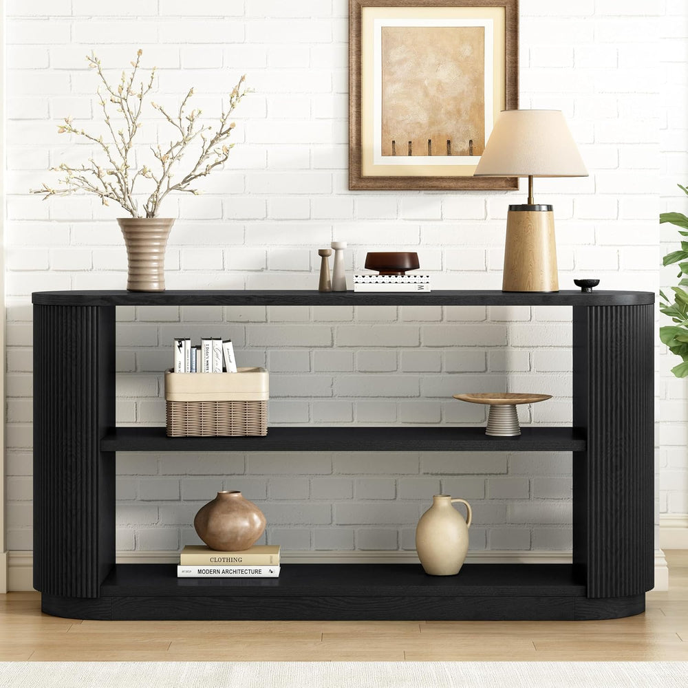 58.9" Modern Console Tables with 3 Tier Open Shelves, Storage Wood Entry...