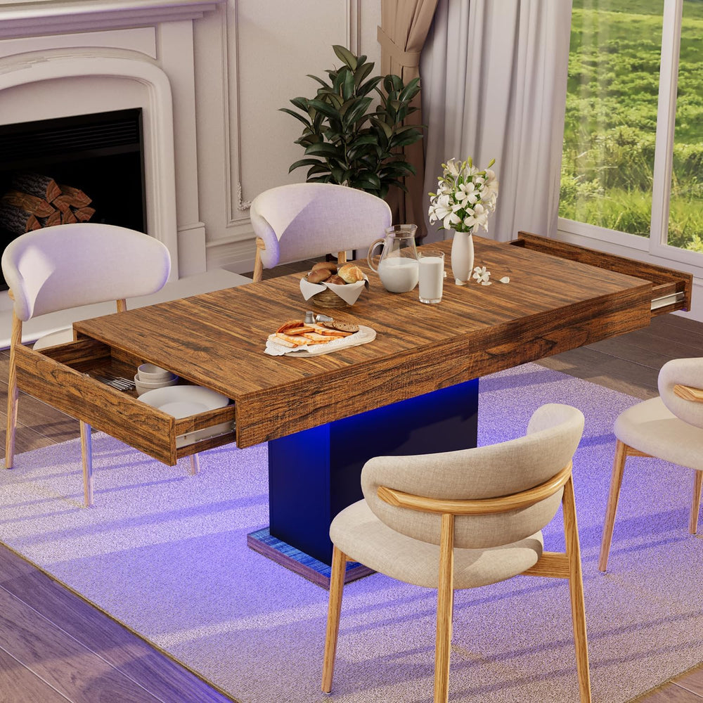 55" Dining Table for 4 to 6 People, Farmhouse Wood Dinner Table with Dra...