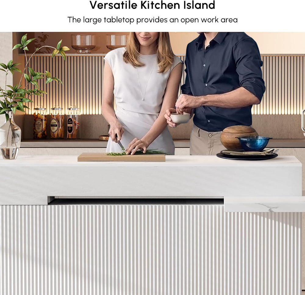 homary Extendable Kitchen Island with Storage 81"-106", White, Wood...