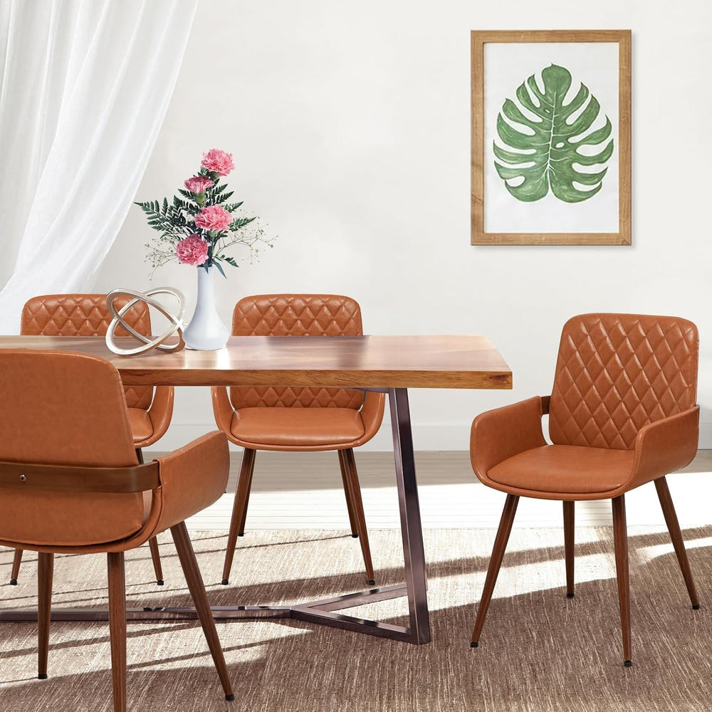 LUNLING Mid Century Modern Faux Leather Dining Chairs Set of 4,Orange Upholst...