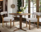 Modern Dining Chairs Set of 2, Walnut Upholstered Kitchen & Dining Room Chairs, Mid Century Modern Wooden Dining Chairs Oversized Sturdy Rounded Chairs Curved Back, Beige Fabric