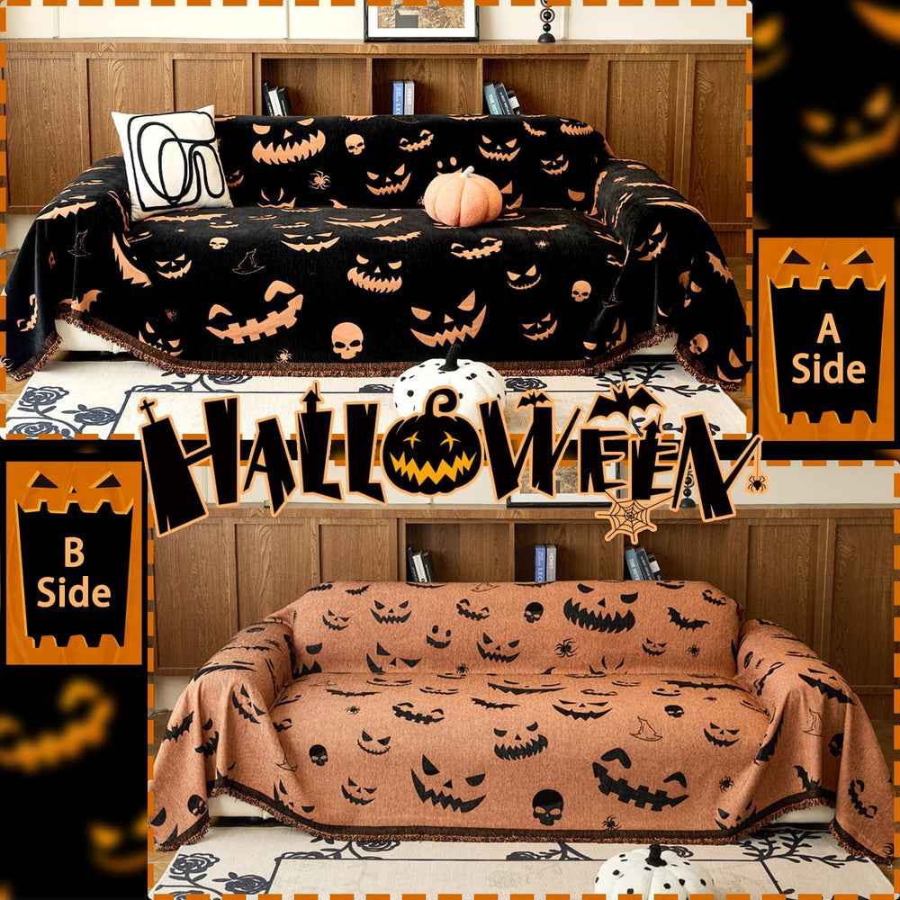 EVENHUG Halloween Sofa Cover Soft Washable Reversible Couch Cover Halloween H...