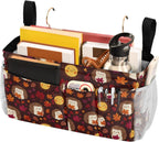 Autumn Leaves Sun Hedgehogs Brown Bedside Caddy for Dorm Bed Bedside Hanging Caddy Bag Iron Frame Storage Organizer Pocket for Bunk Home College Hospital Beds 2 Hooks