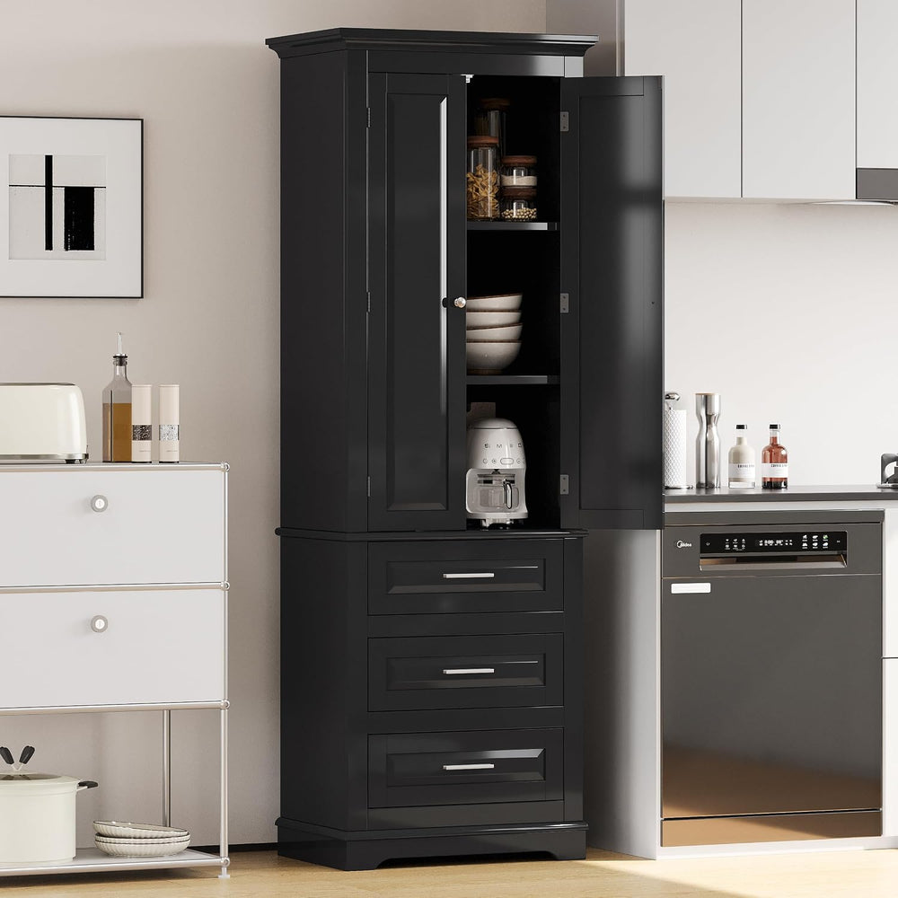 Merax 70" Pantry Cabinet with Two Doors & Three Drawer, Adjustable S...