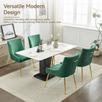 Velvet Dining Chairs Set of 2 Gold Legs,Upholstered Velvet Accent Chairs, Pleated Back Design & Gold Pull Handle, Mid Century Modern Chairs for Dining/Kitchen/Living Room,Green