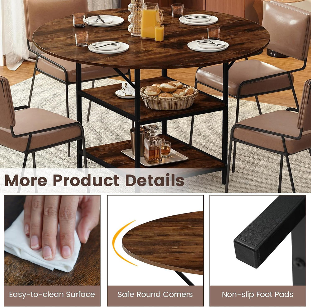GOFLAME Round Dining Table for 4-6 People, 47” Kitchen Table with 2-Tier Stor...