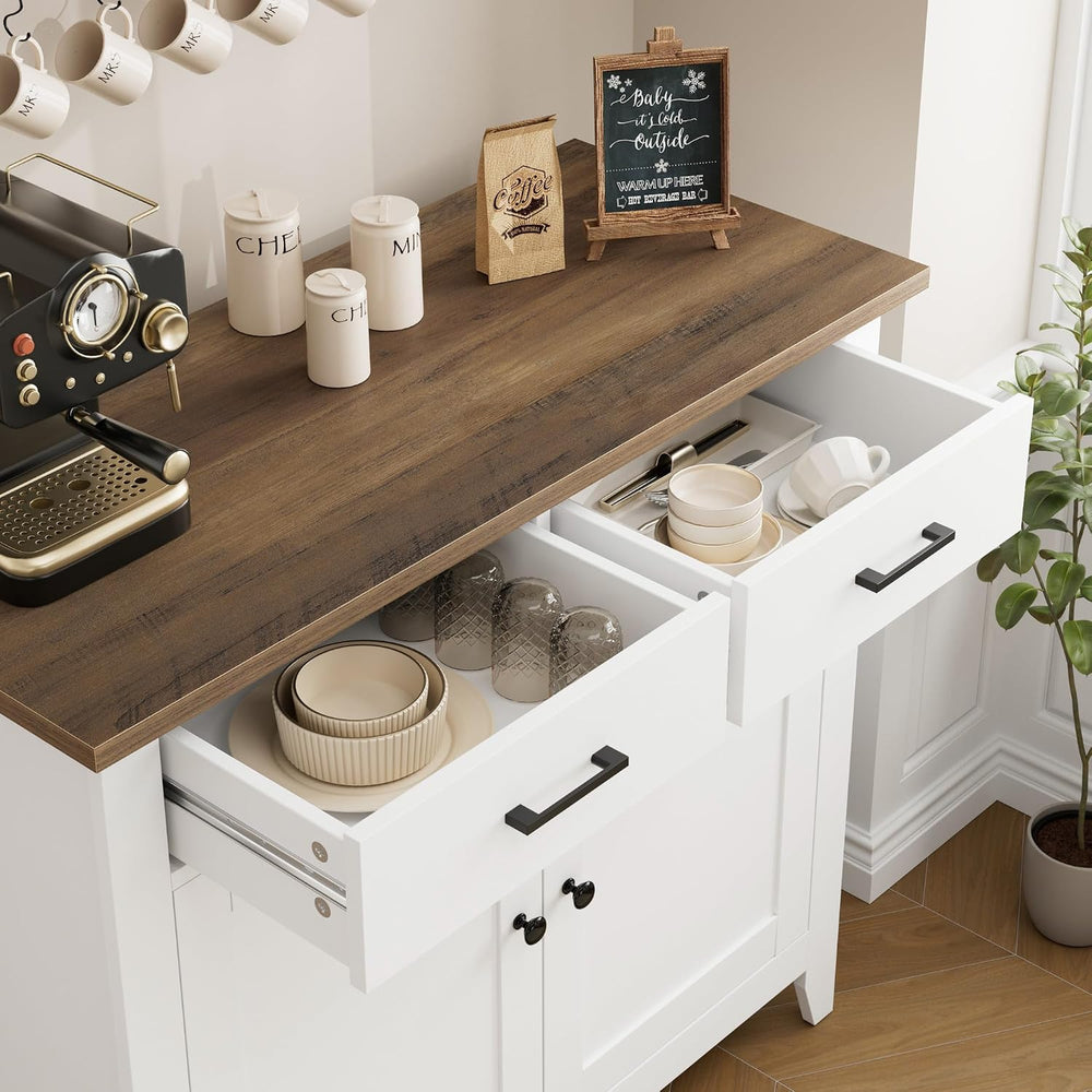 HORSTORS Farmhouse Kitchen Storage Cabinet, Small Buffet, Coffee Bar, White |...