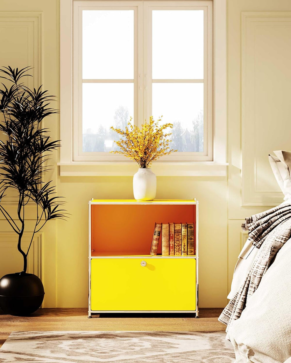 32.5-Inch Flip-Top Storage Cabinet with Detachable Wheels, Metal Side Table a...