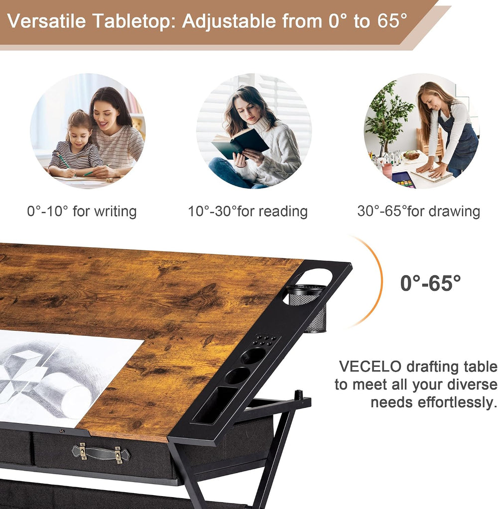 VECELO Drafting Table Art Desk Art Table Adjustable Drawing Table Tilted Tabl...