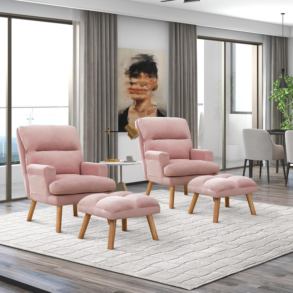CANMOV Modern Accent Chair with Ottoman Set of 2, Soft Fabric Armchair with A...