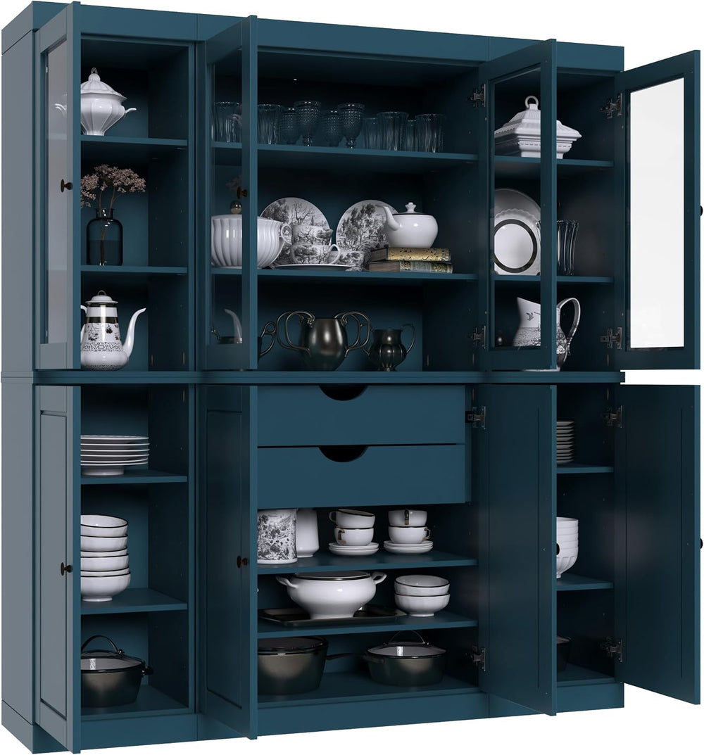 Palace Imports 100% Solid Wood Kitchen Pantry with 2-Drawer Kit, Teal Blue, 6...