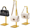 3 Pack Purse Holder Handbag Display Stand: Gold Hanger Rack for Bags, Purses, and Wreath, Adjustable Hook Stand for Tabletop, Closet, and Retail Use for Vendors