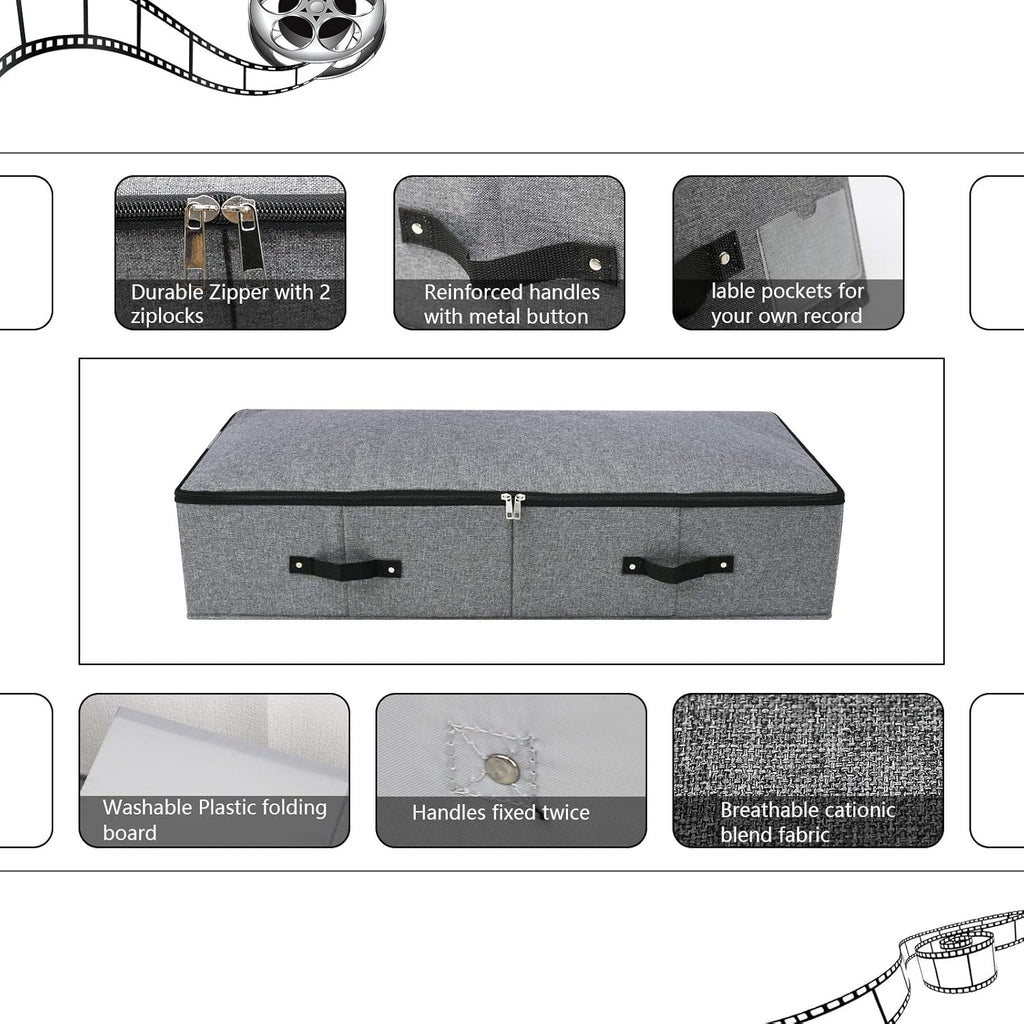 Omygarden 2PCS Foldable Blankets Clothes Comforters Storage Bin Organizer with Plastic Support Liner for Blankets, Towels, Comforter, Sweaters, Linen Sheets, Wrapping Paper, Black Grey