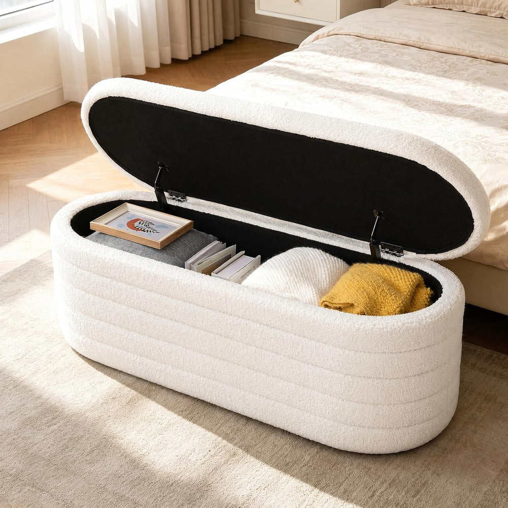 Ottoman with Storage 45.5" Storage Ottoman Bench White | Teddy Upholster...