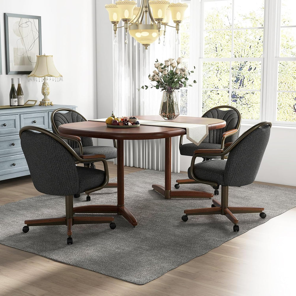 Chromcraft Medina Swivel-Tilt Caster Dining Chair - Walnut - Indigo - 4pc | U...