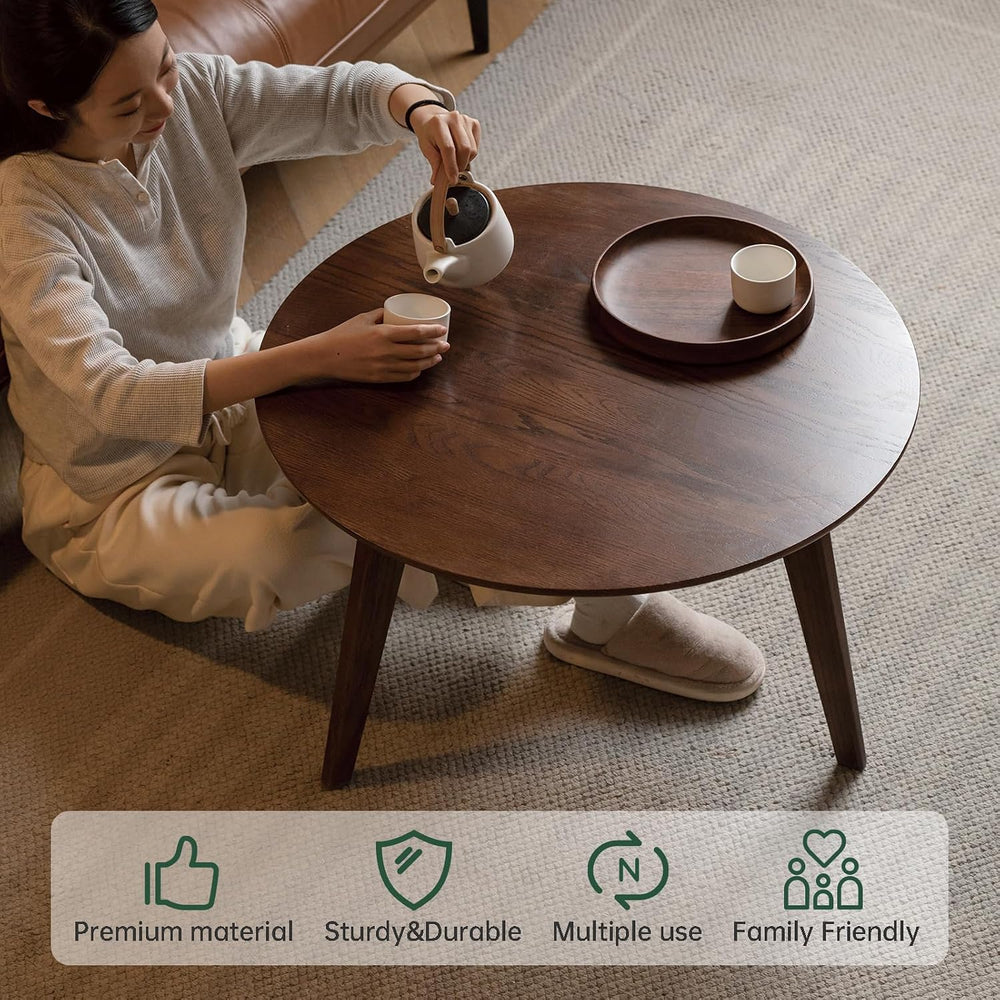 100% Solid Oak Wood Mini Coffee Table, Round Side Table w/Solid Wood Legs, Wa...