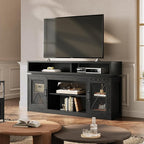 WLIVE Farmhouse TV Stand for TVs Up to 65 Inches, Tall Entertainment Center with Storage Cabinets & LED Lights, Media Console for Living Room, Bedroom, Home Theater, Black