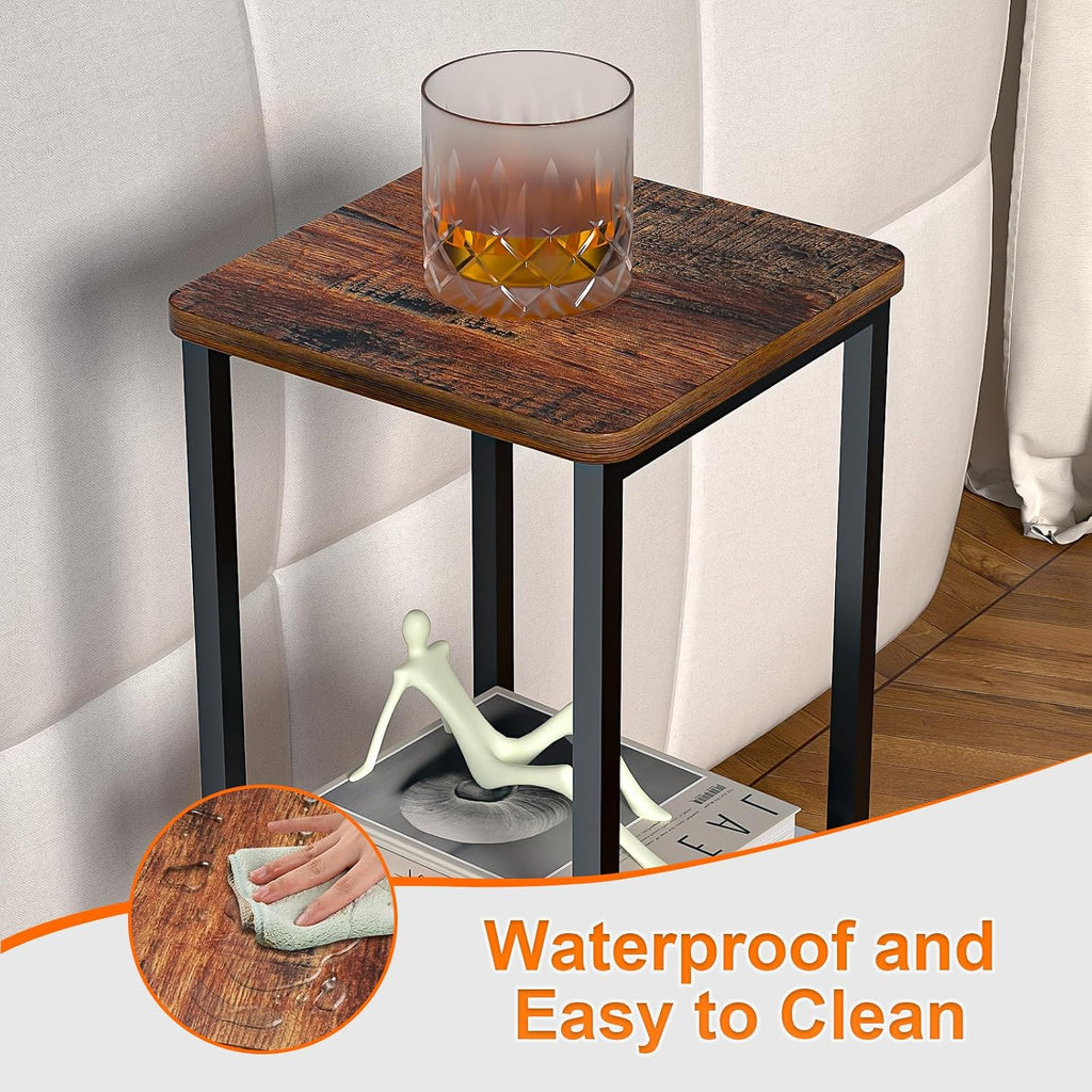 10" Wide Square Drink Table with Adjustable Feet - 3-Tier Small Side Table for Apartments, Balcony & Office | Space-Saving, Lightweight & Multi-Functional (Plants, Books, Drinks, Brown)