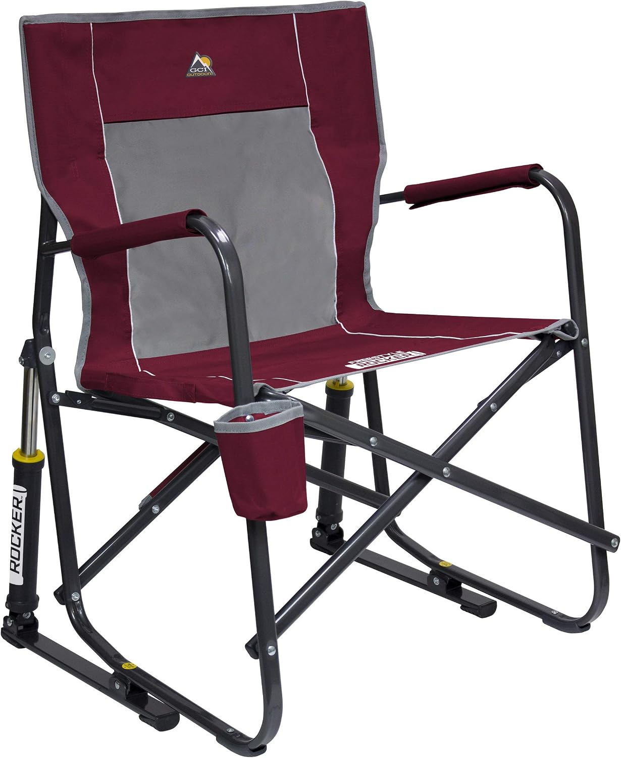 GCI Outdoor Freestyle Rocker Camping Chair | Portable Folding Rocking Chair with Solid, Durable Armrests, Drink Holder & Comfortable Backrest — Cinnamon