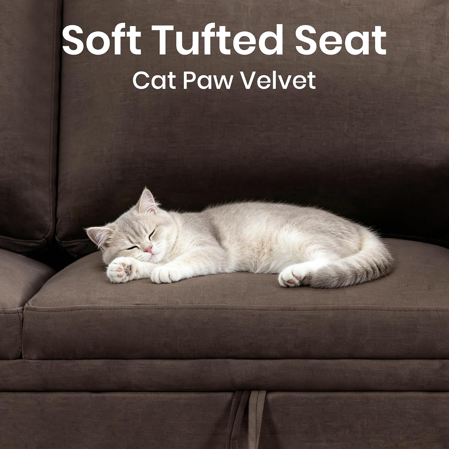 81" Modular Sectional Sleeper Sofa with Pull Out Bed, L Shaped Couch with Storage Chaise & Side Table, Waterproof Pet-Friendly Cat Paw Velvet for Living Room, Tool-Free Assembly(5 Seat Brown)