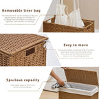 Slim Wicker Laundry Hamper with Lid, 55L Handwoven Rattan Basket with Handles, Narrow Laundry Basket with Removable Liner Bag & 2 Mesh Bags