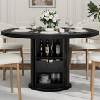 IDEALHOUSE 47" Round Dining Table for 4-6, Modern Farmhouse Kitchen Table | Wooden Accent Furniture with 2-Layer Storage Shelf & Drawer, Circle Dining Tables with Fluted Pedestal Base, Black