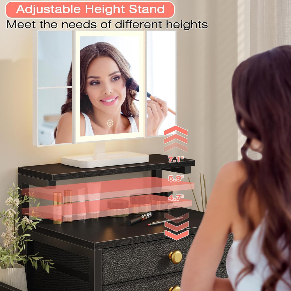 HIGDBFE Vanity Desk with Mirror and Lights 28.4''W Small Makeup Vanit...