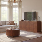 Evermagin 67" Walnut Fluted TV Stand for TVs up tp 75", Mid-Century Modern Entertainment Center with Storage Cabinets and Fluted Doors, Wood Media TV Consoles for Living Room and Bedroom Furniture