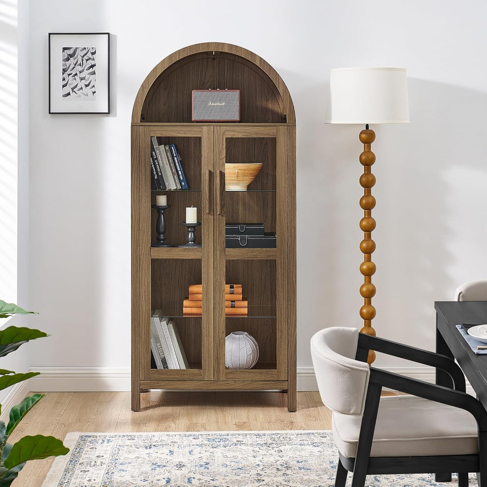 67" Arched Cabinet with Glass Doors: Pantry Cabinets for Kitchen Storage...