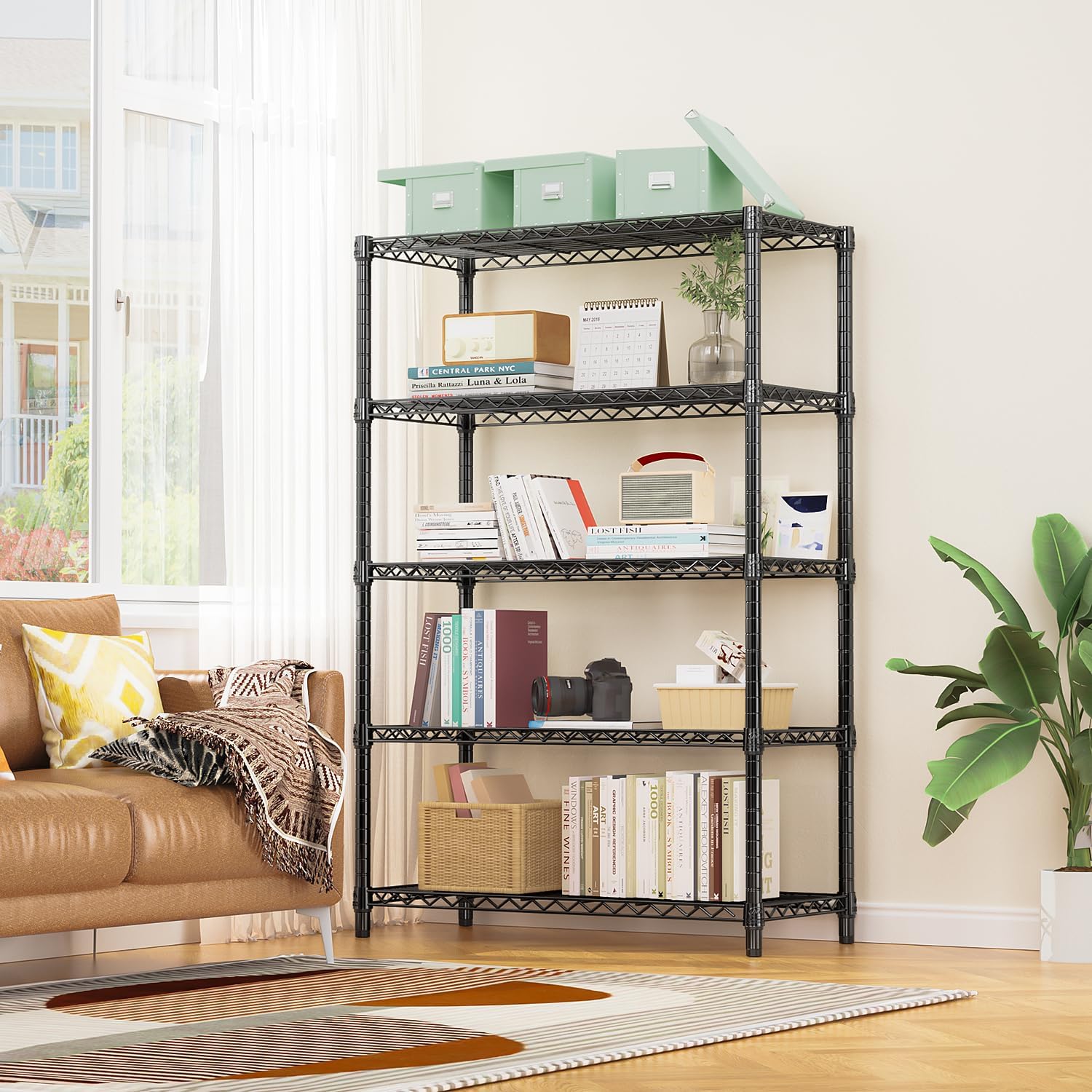 1750 lbs Steel Storage Shelving 5-Tier Utility Shelving Unit Steel Organizer Wire Rack for Home,Kitchen,Office,Garage, 1750 LBS Capacity 17.7" D x 47.2" W x 72.3" H