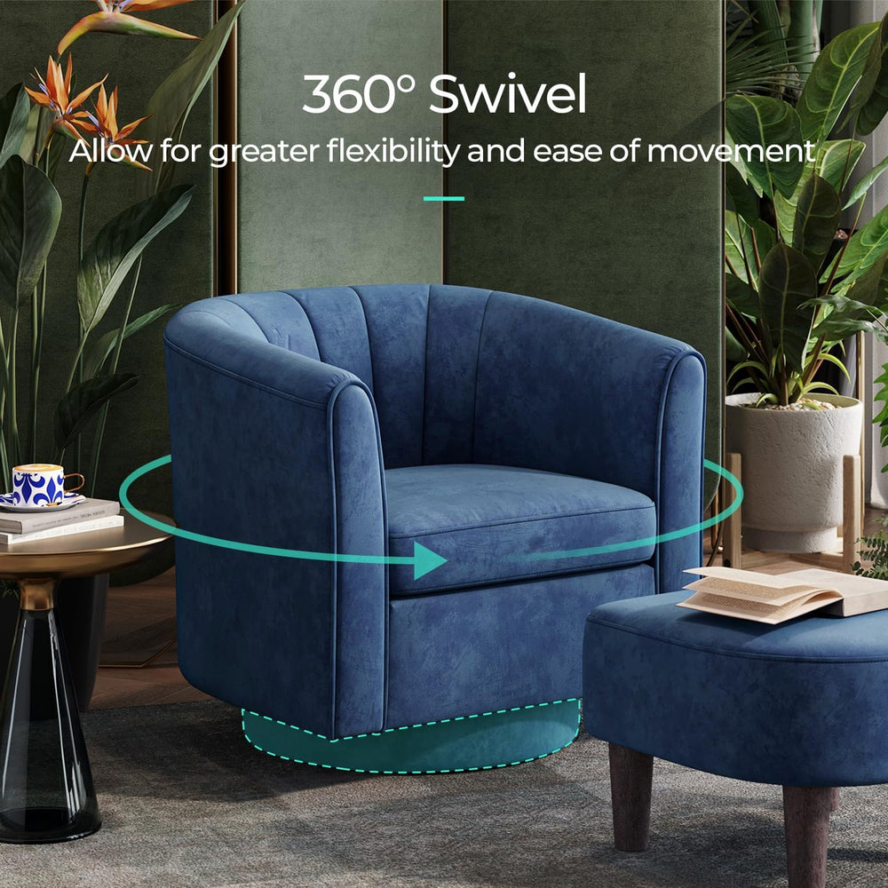 LINSY Small Swivel Accent Chair with Ottoman, Velvet Barrel Chair with Footre...